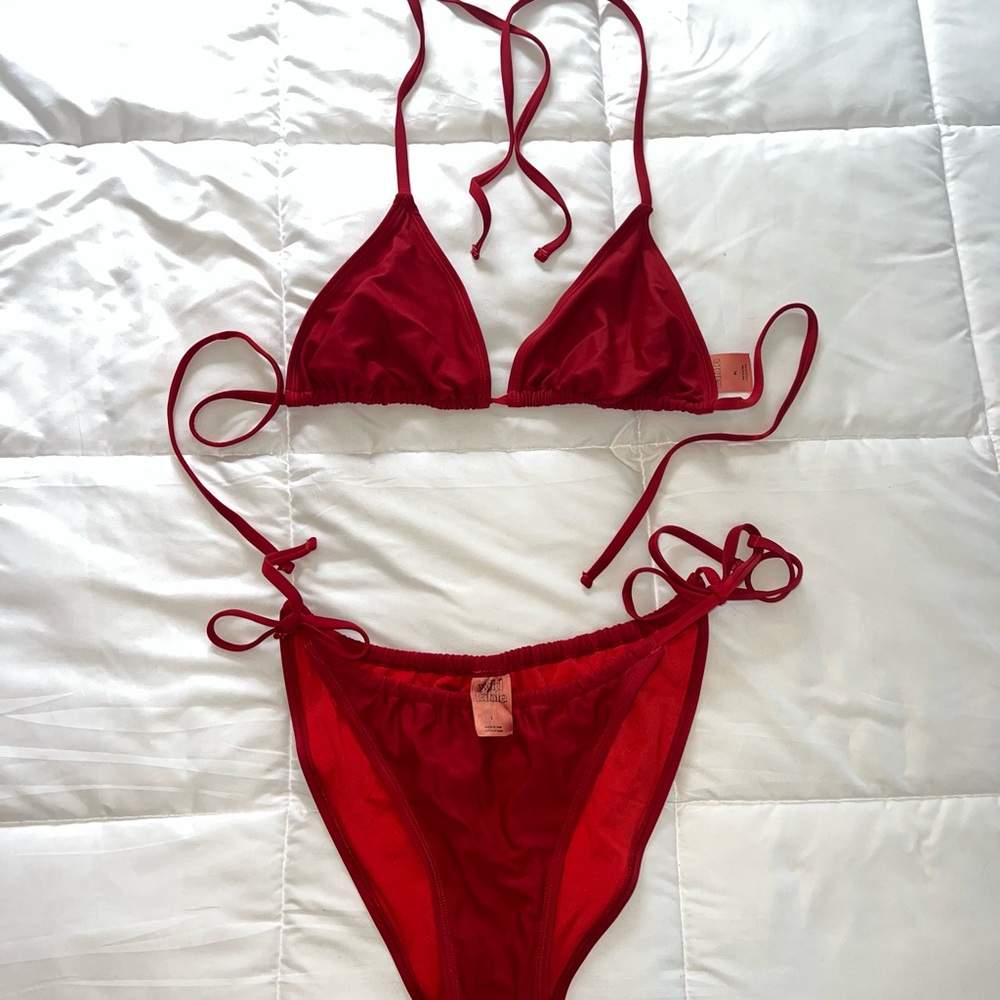 Red String Triangle Bikini Set